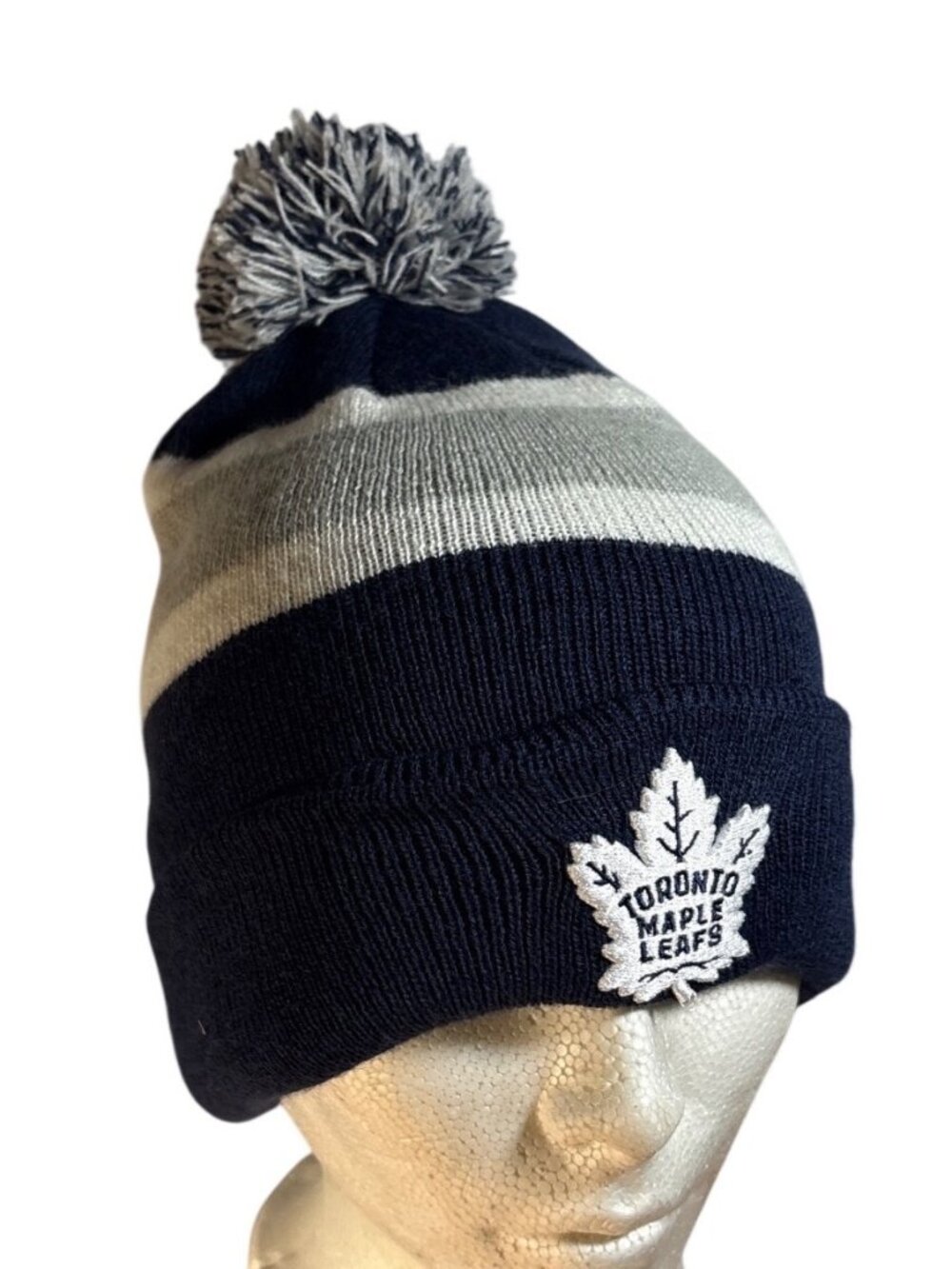 Toronto Maple Leafs Knit Beanie Fan Favorite With Pom OSFA Navy & Gray
